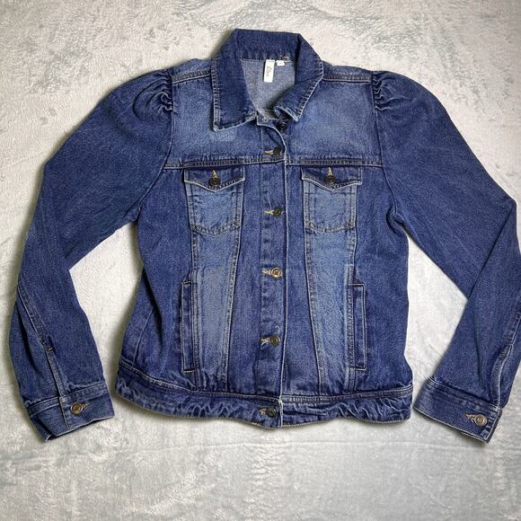 Elan Denim Jacket Womens L Rushed Shoulder Feminine Classic Trucker Girly - Picture 1 of 6